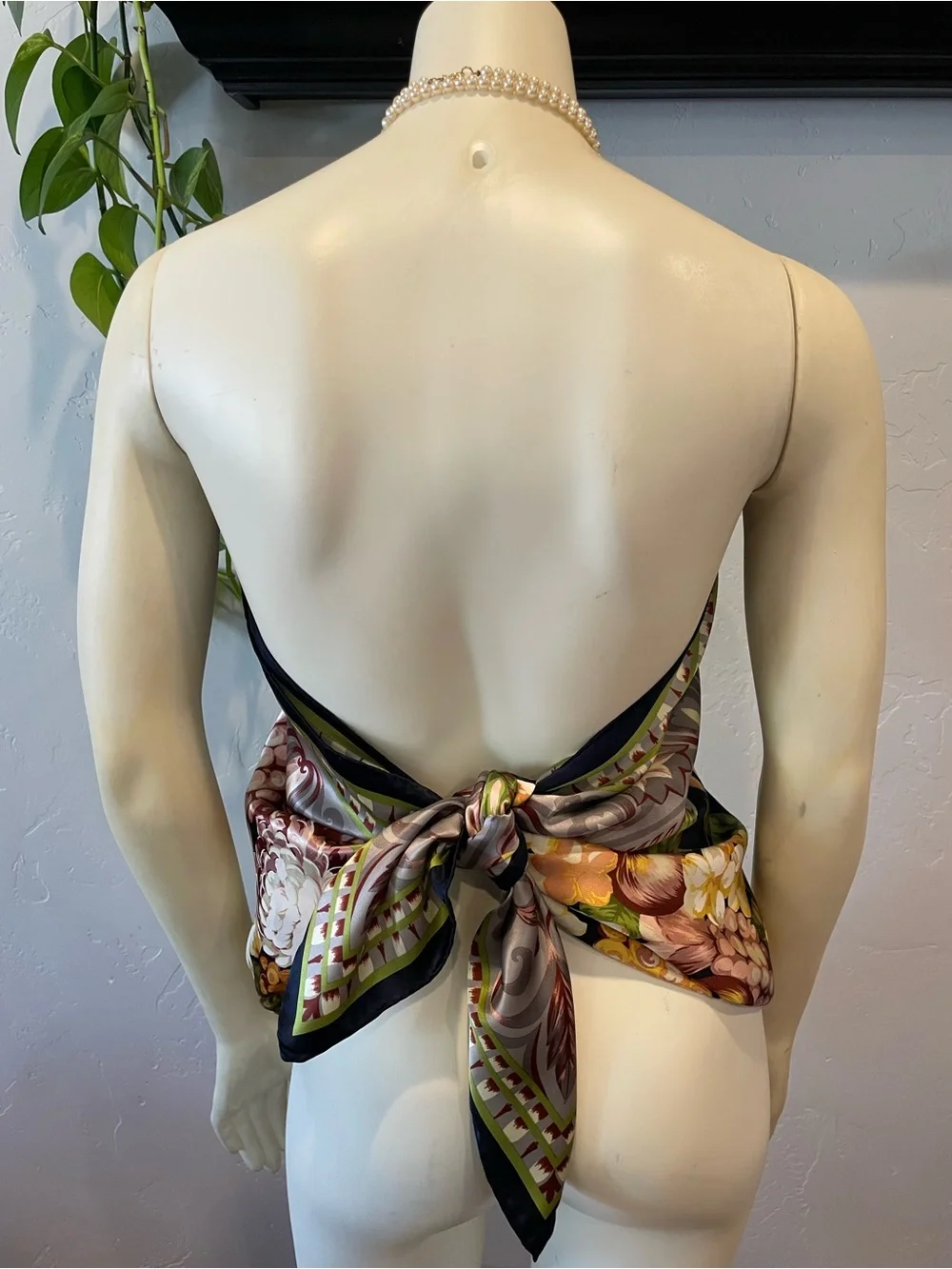 Pristine vintage 100% silk Floral Fruit Print Scarf - Yellow, Green, Black